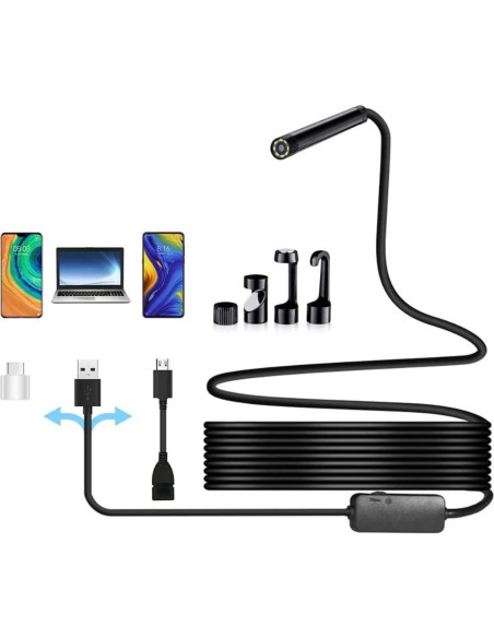 Endoscopio Industrial USB LiebeWH 7mm IP67 con 6 Luces LED