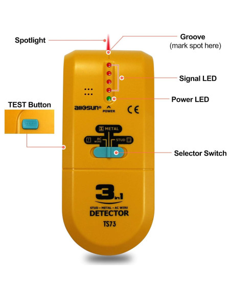 Detector de Madera y Metal ALLOSUN TS73 3 en 1 LED