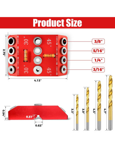Plantilla de Guía de Taladro Angular con 4 Brocas - Aluminio
