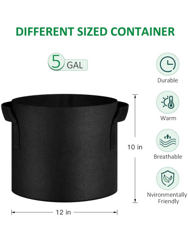 Paquete de 12 bolsas de cultivo JNYONG 5 Galones Tela Gruesa