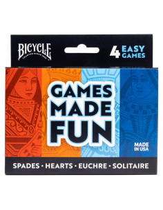 Paquete de 4 Juegos de Cartas Bicicleta: Euchre, Solitario, Espadas, Corazones