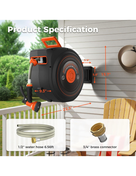 Carrete de Manguera de Jardín Retráctil Treillage Tale 30.48 m