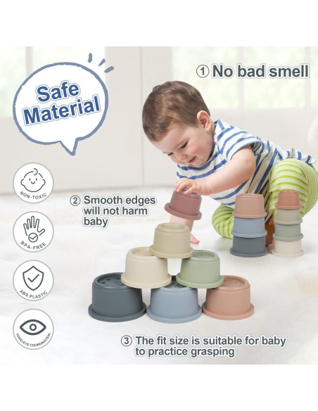 Set de 8 Tazas Apilables Montessori Flypear para Bebés 6-12 Meses Set de 8 Tazas Apilables Montessori Flypear para Bebés 6-12 Meses