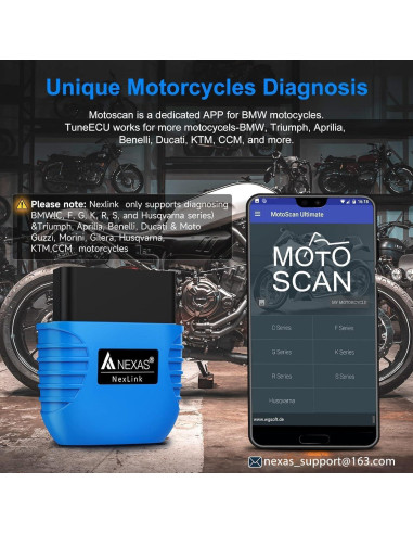 Escáner OBD2 Bluetooth NEXAS NexLINK para Automóviles y Motos