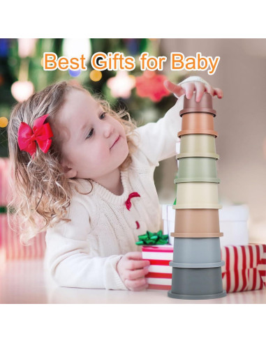 Set de 8 Tazas Apilables Montessori Flypear para Bebés 6-12 Meses