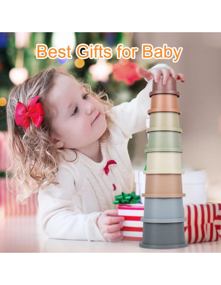 Set de 8 Tazas Apilables Montessori Flypear para Bebés 6-12 Meses Set de 8 Tazas Apilables Montessori Flypear para Bebés 6-12 Meses