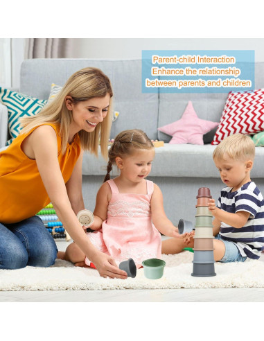 Set de 8 Tazas Apilables Montessori Flypear para Bebés 6-12 Meses