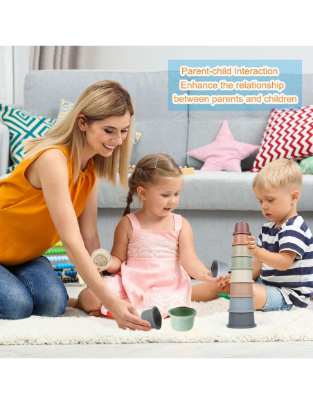 Set de 8 Tazas Apilables Montessori Flypear para Bebés 6-12 Meses Set de 8 Tazas Apilables Montessori Flypear para Bebés 6-12 Meses