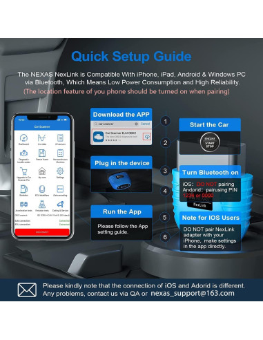 Escáner OBD2 Bluetooth NEXAS NexLINK para Automóviles y Motos