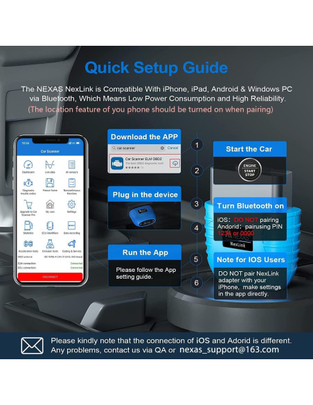 Escáner OBD2 Bluetooth NEXAS NexLINK para Automóviles y Motos