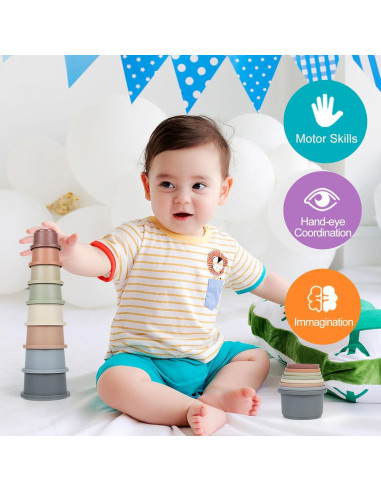 Set de 8 Tazas Apilables Montessori Flypear para Bebés 6-12 Meses
