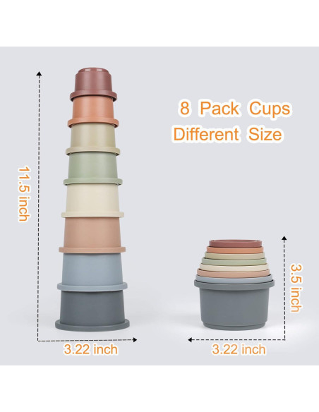 Set de 8 Tazas Apilables Montessori Flypear para Bebés 6-12 Meses Set de 8 Tazas Apilables Montessori Flypear para Bebés 6-12 Meses