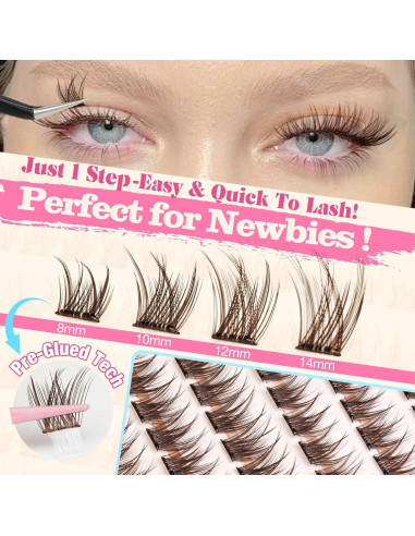 Grupos de Pestañas Autoadhesivas Yawamica Marrón 8-14mm Reutilizables