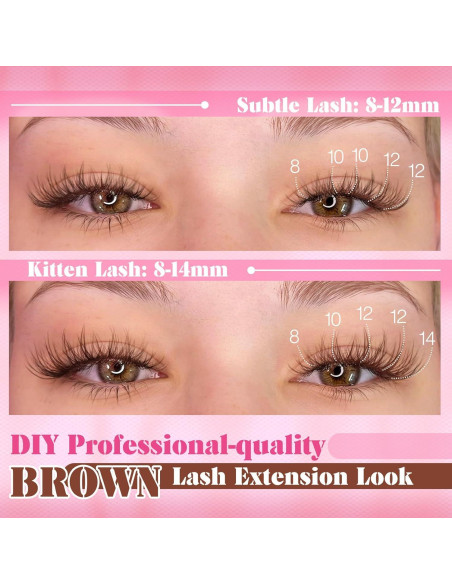 Grupos de Pestañas Autoadhesivas Yawamica Marrón 8-14mm Reutilizables