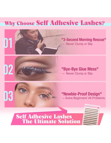 Grupos de Pestañas Autoadhesivas Yawamica Marrón 8-14mm Reutilizables