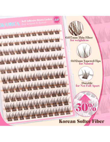 Grupos de Pestañas Autoadhesivas Yawamica Marrón 8-14mm Reutilizables