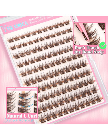 Grupos de Pestañas Autoadhesivas Yawamica Marrón 8-14mm Reutilizables