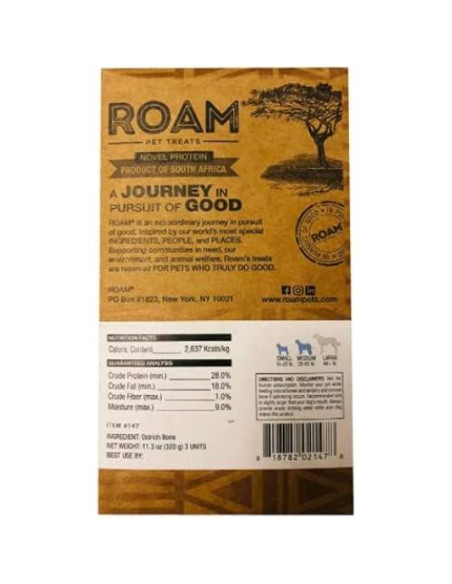 Huesos Masticables para Perros ROAM Avestruz Pequeños 4 Unidades