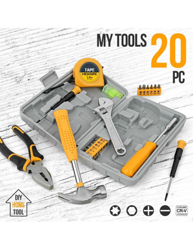 Juego de Herramientas Básicas Elvesoar 20 Piezas Amarillo