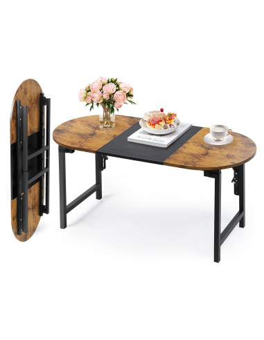 Mesa de café plegable Shinoske ovalada 90x40x37 cm marrón