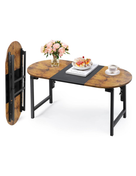 Mesa de café plegable Shinoske ovalada 90x40x37 cm marrón
