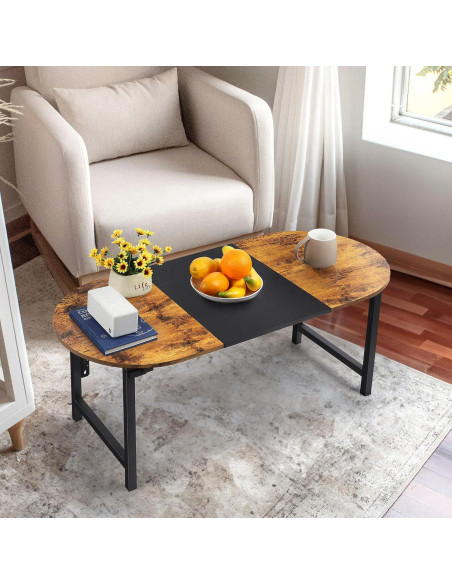Mesa de café plegable Shinoske ovalada 90x40x37 cm marrón
