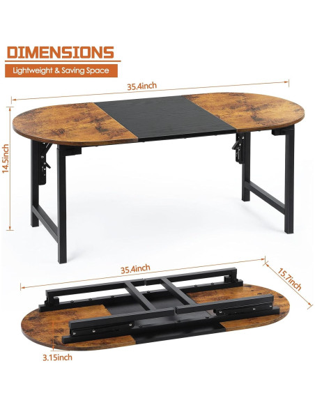 Mesa de café plegable Shinoske ovalada 90x40x37 cm marrón