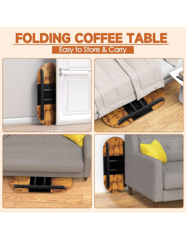 Mesa de café plegable Shinoske ovalada 90x40x37 cm marrón