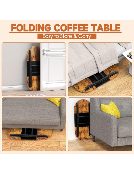 Mesa de café plegable Shinoske ovalada 90x40x37 cm marrón