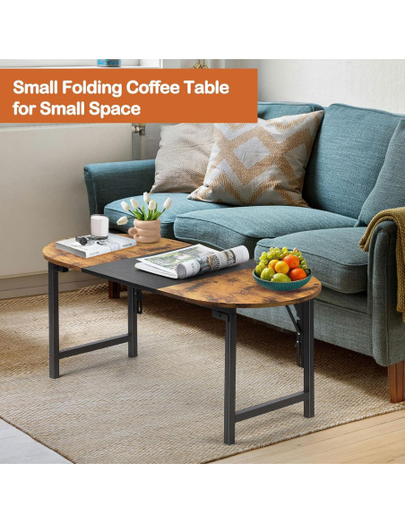 Mesa de café plegable Shinoske ovalada 90x40x37 cm marrón