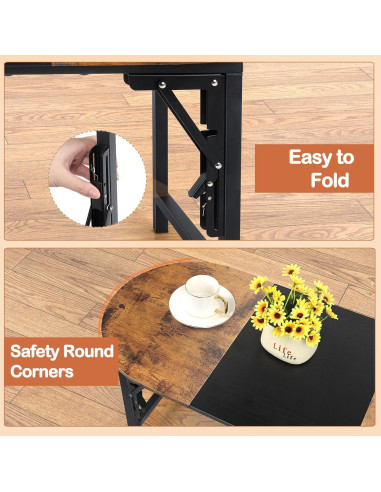 Mesa de café plegable Shinoske ovalada 90x40x37 cm marrón