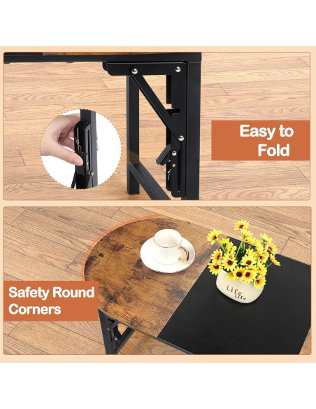 Mesa de café plegable Shinoske ovalada 90x40x37 cm marrón