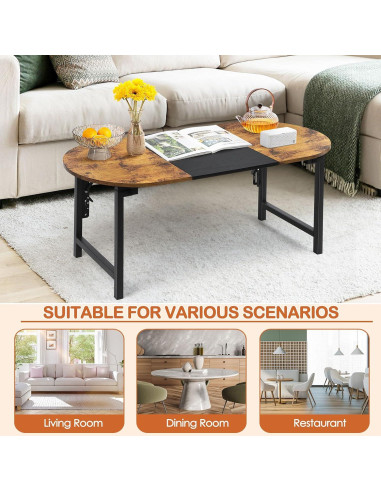 Mesa de café plegable Shinoske ovalada 90x40x37 cm marrón