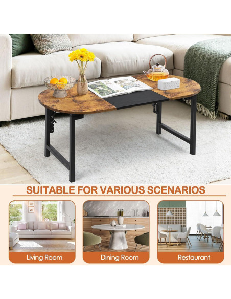 Mesa de café plegable Shinoske ovalada 90x40x37 cm marrón