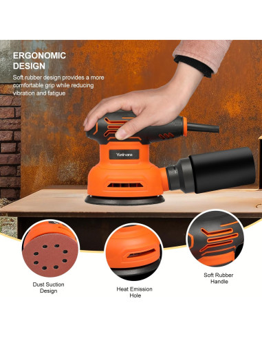 Lijadora Orbital 5" Yunirvana 300W 6 Velocidades 15 Discos