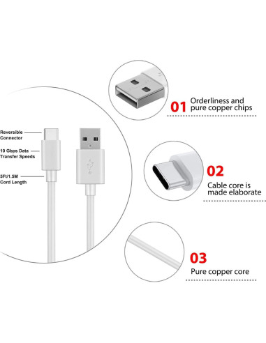 Cable de carga USB C 1.5m para cámara Arlo Essential 2K