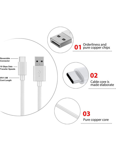 Cable de carga USB C 1.5m para cámara Arlo Essential 2K