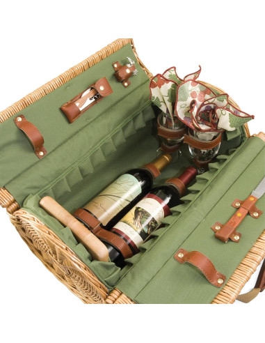 Cesta de Picnic de Vino y Queso Verona Picnic Time - Verde Pino