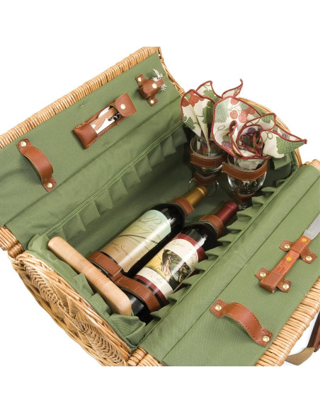 Cesta de Picnic de Vino y Queso Verona Picnic Time - Verde Pino