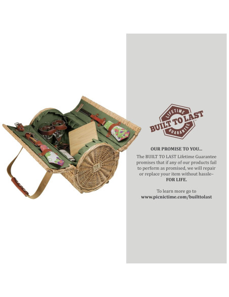 Cesta de Picnic de Vino y Queso Verona Picnic Time - Verde Pino