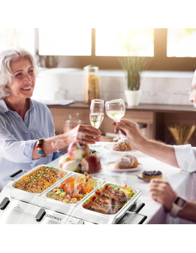 Buffet Calentador Eléctrico COSTWAY 450W 8 Qt 3 Bandejas