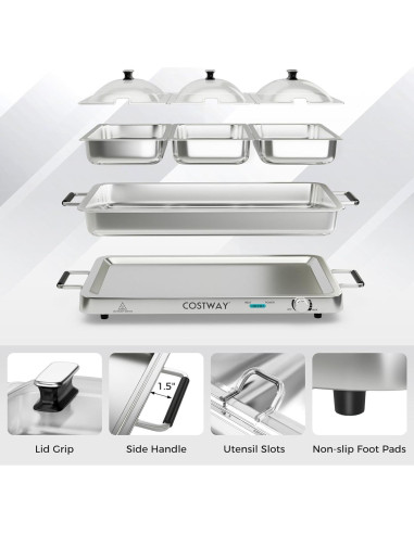 Buffet Calentador Eléctrico COSTWAY 450W 8 Qt 3 Bandejas