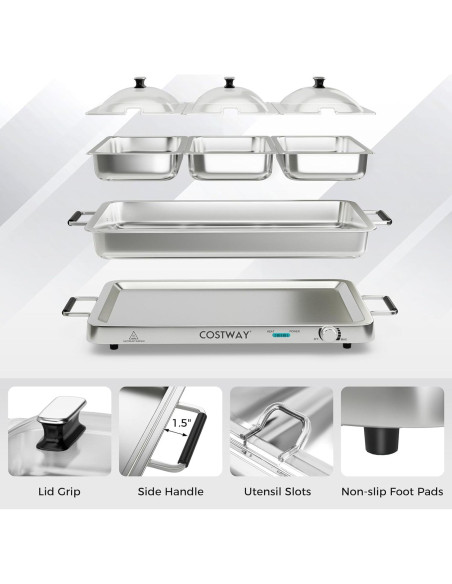 Buffet Calentador Eléctrico COSTWAY 450W 8 Qt 3 Bandejas