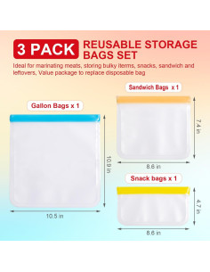 Bolsas de Silicona Reutilizables KKUADCEHI 3 Piezas 3.78L 2