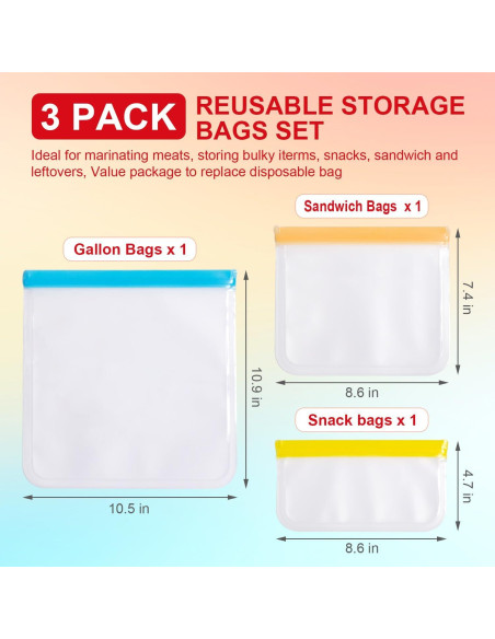 Bolsas de Silicona Reutilizables KKUADCEHI 3 Piezas 3.78L Bolsas de Silicona Reutilizables KKUADCEHI 3 Piezas 3.78L