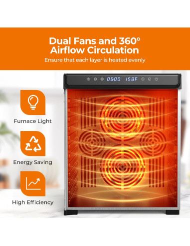 Deshidratador de Alimentos YASHE FD1201 12 Bandejas 1300W