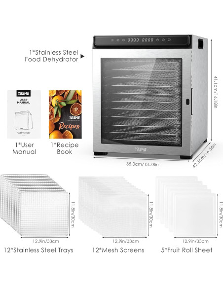 Deshidratador de Alimentos YASHE FD1201 12 Bandejas 1300W