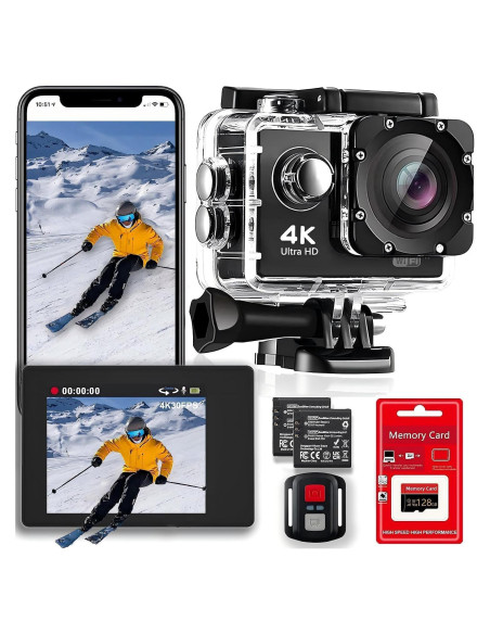 Cámara de acción 4K Uoklohiu D800S con 128GB y accesorios Cámara de acción 4K Uoklohiu D800S con 128GB y accesorios