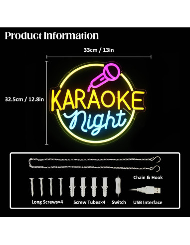 Cartel de Neón Karaoke CKTBLEY 33x32.5cm Decoración Pared