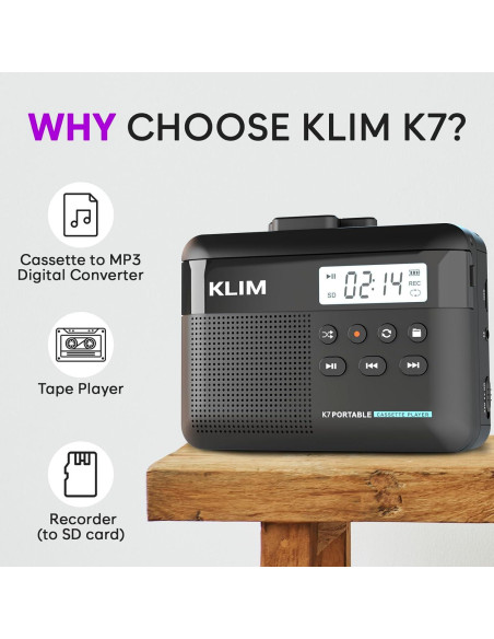 Reproductor de Cinta KLIM K7 + Convertidor a MP3 + 16GB